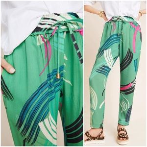 Anthropologie Green Multicolor Patterned Pants